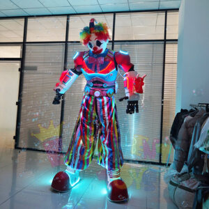 LED clown stilt robot costume stage performance costume with bubbles
