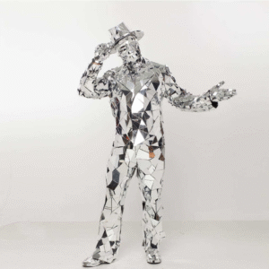 Silver Mirror Costumes Mirror Glass Man Performance Clothing Stilt Walker Costume Work Suits for DJ Club Party Nightclub Stage